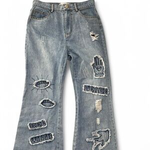 Embroidered Distressed Jeans